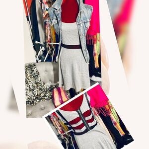 Divided fit and flare gray/black dress